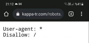 Kappa'nın tüm botları engelleyen robots.txt dosyası: User-agent * Disallow /