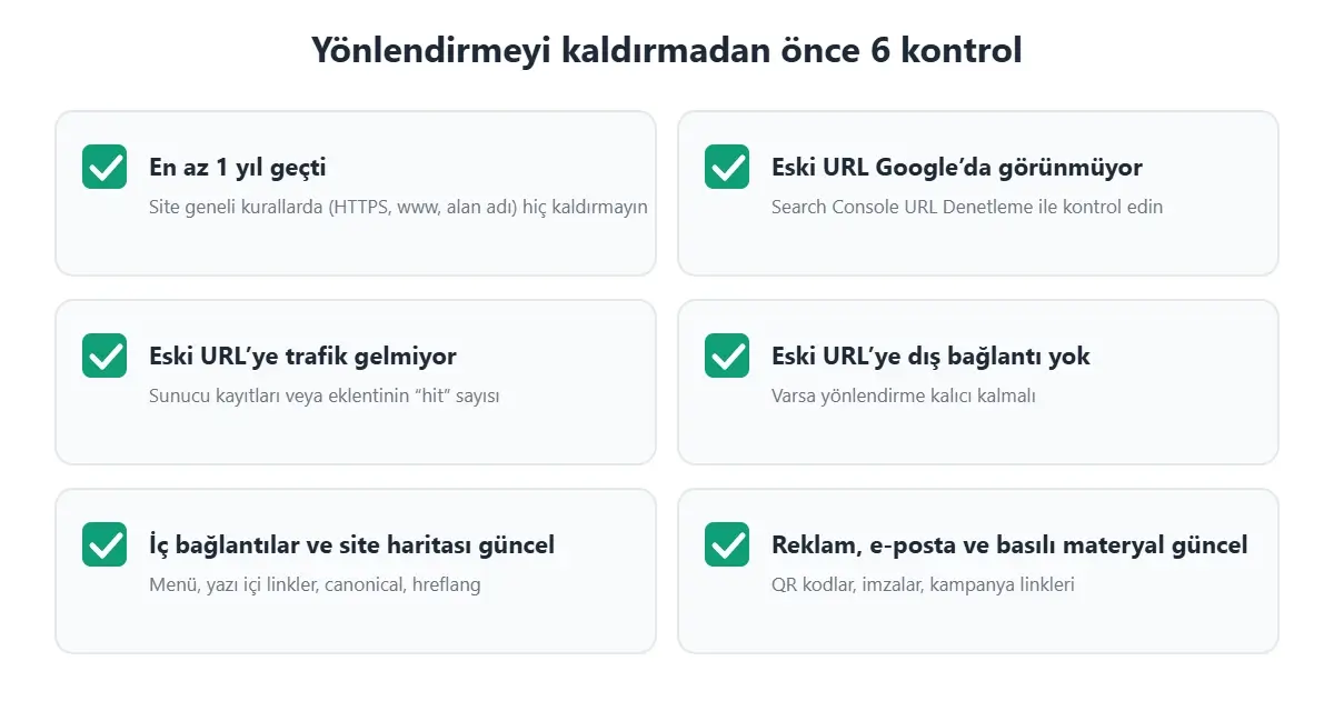 301 yönlendirmesini kaldırmadan önce yapılması gereken 6 kontrol