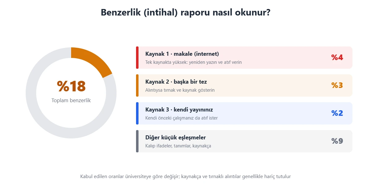 Tez intihal benzerlik raporu örneği: toplam benzerlik oranı ve kaynak bazında eşleşmelerin nasıl yorumlanacağı